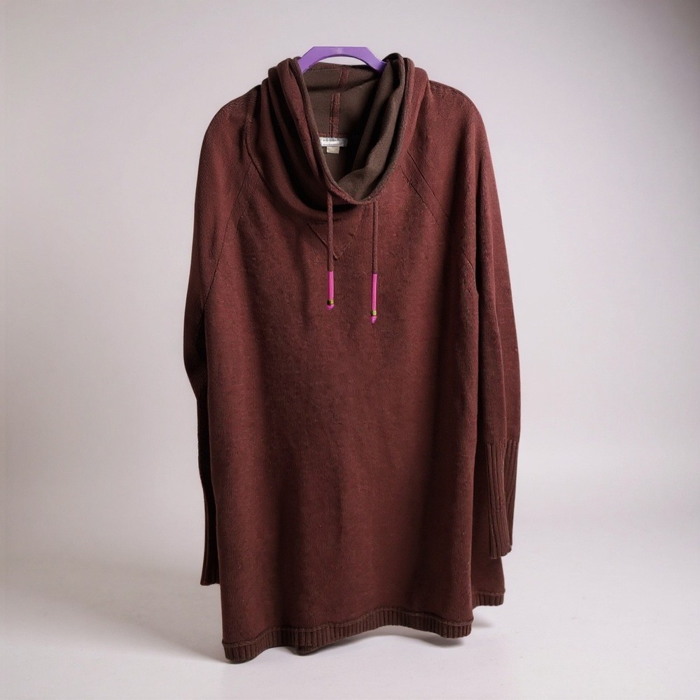 Eddie Bauer Burgundy Marled Cowl Neck Sweater Tunic Women's 1X Cotton‎ Blend